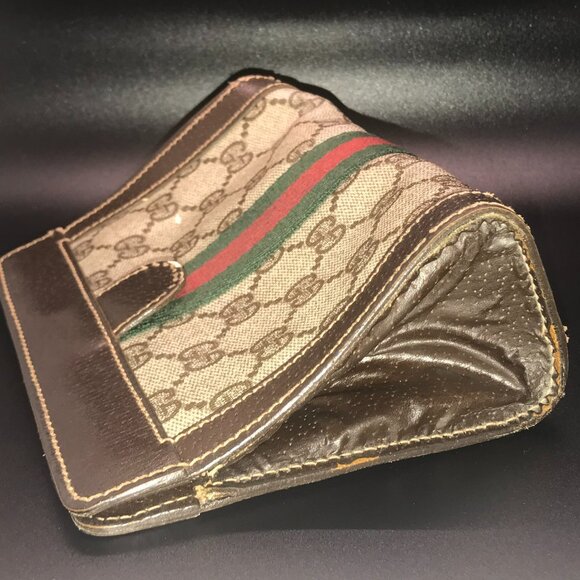 Gucci Web Vintage Brown Monogram PVC Canvas Leather Clutch / Cosmetic - Picture 7 of 16